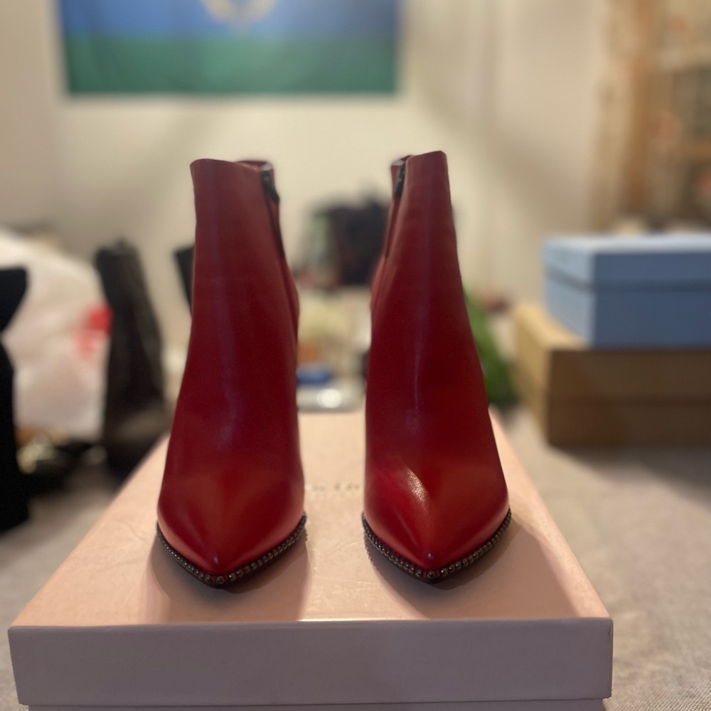 Red Women's Pointed Toe Ankle Boots